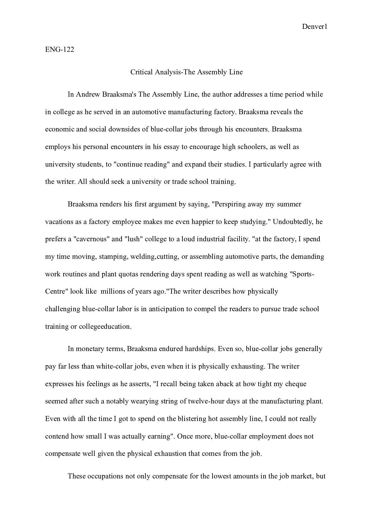 Preview image for ENG 122 Summative Assessment Part Two Milestone One First Draft of Critical Analysis Essay